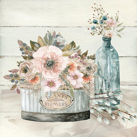 Shiplap Plants Black Modern Wood Framed Art Print with Double Matting by Robinson, Carol