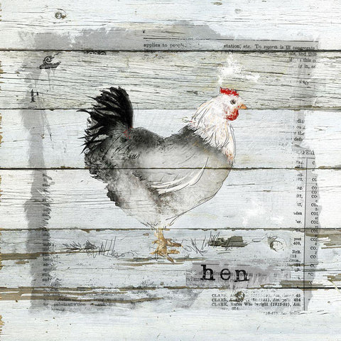 Farmhouse Collage Hen Black Modern Wood Framed Art Print with Double Matting by Robinson, Carol