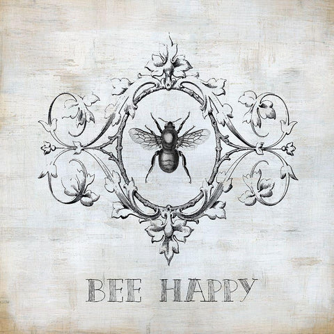 Bee Happy White Modern Wood Framed Art Print with Double Matting by Robinson, Carol