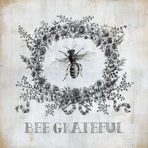 Bee Grateful White Modern Wood Framed Art Print by Robinson, Carol