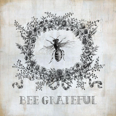 Bee Grateful Black Ornate Wood Framed Art Print with Double Matting by Robinson, Carol