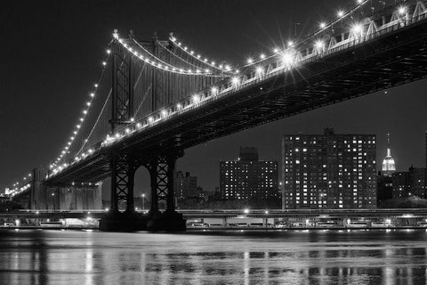 East River Lights White Modern Wood Framed Art Print with Double Matting by Souders, Paul