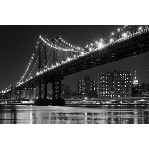 East River Lights Black Modern Wood Framed Art Print with Double Matting by Souders, Paul
