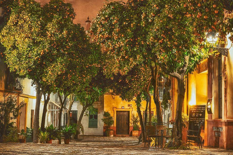 Night in Sevilla White Modern Wood Framed Art Print with Double Matting by Van de Goor, Lars