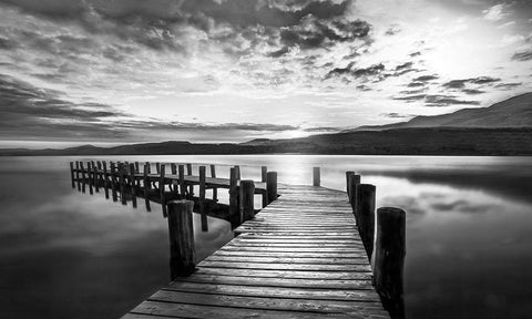 Evening Dock White Modern Wood Framed Art Print with Double Matting by Calascibetta, Mike