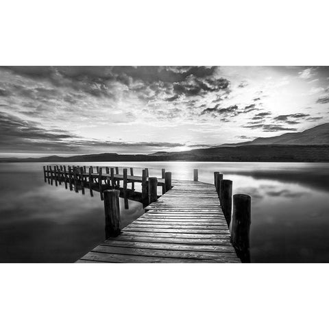 Evening Dock Black Modern Wood Framed Art Print with Double Matting by Calascibetta, Mike