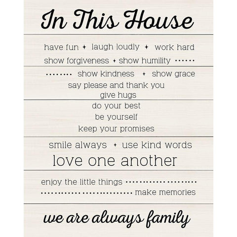 In This House White Modern Wood Framed Art Print by CAD Designs