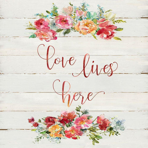 Love Lives Here Black Ornate Wood Framed Art Print with Double Matting by Robinson, Carol