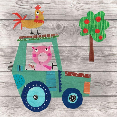 Tractor Pig Black Ornate Wood Framed Art Print with Double Matting by Pope, Kate and Elizabeth