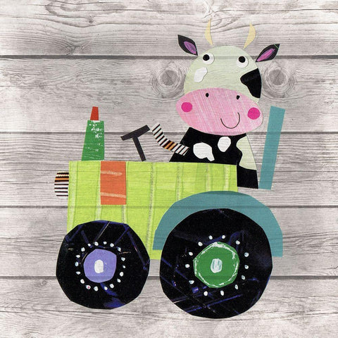 Tractor Cow White Modern Wood Framed Art Print with Double Matting by Pope, Kate and Elizabeth