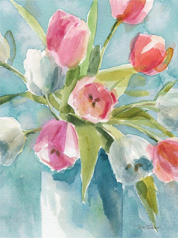 Todays Tulips I White Modern Wood Framed Art Print with Double Matting by Robinson, Carol