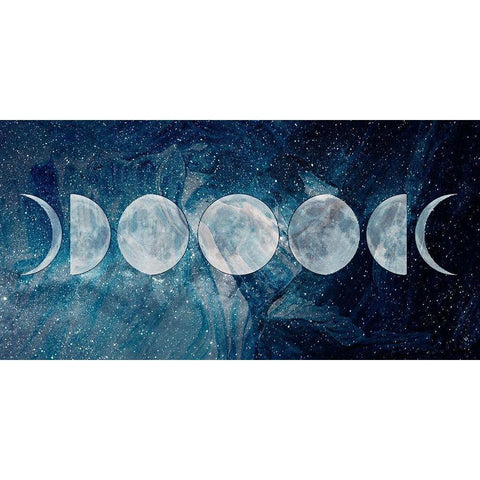 Moon Phases Black Modern Wood Framed Art Print with Double Matting by Santiago, Daniela