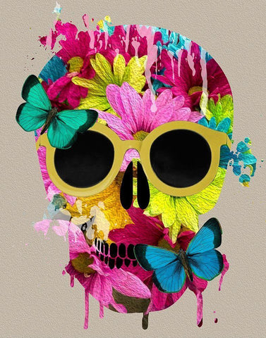 Floral Skull White Modern Wood Framed Art Print with Double Matting by Santiago, Daniela