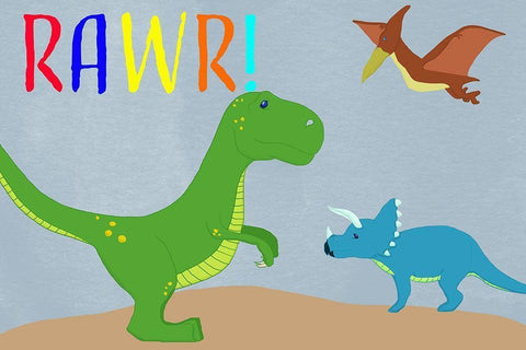 Rawr! Black Ornate Wood Framed Art Print with Double Matting by Santiago, Daniela
