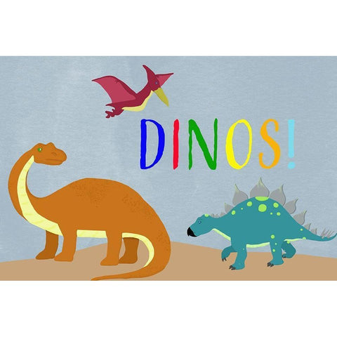 Dinos! White Modern Wood Framed Art Print by Santiago, Daniela