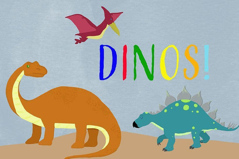 Dinos! Black Ornate Wood Framed Art Print with Double Matting by Santiago, Daniela