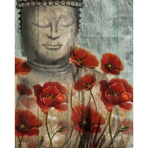 Floral Buddha Black Modern Wood Framed Art Print with Double Matting by Knutsen, Conrad