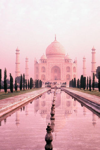 Taj Mahal In Pink Light White Modern Wood Framed Art Print with Double Matting by Bachmann, Bill