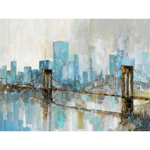 Teal City Shadows White Modern Wood Framed Art Print by Manning, Ruane