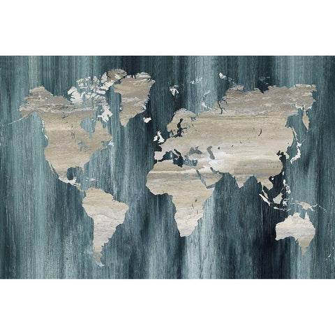 Navy World Map Black Modern Wood Framed Art Print by Nan