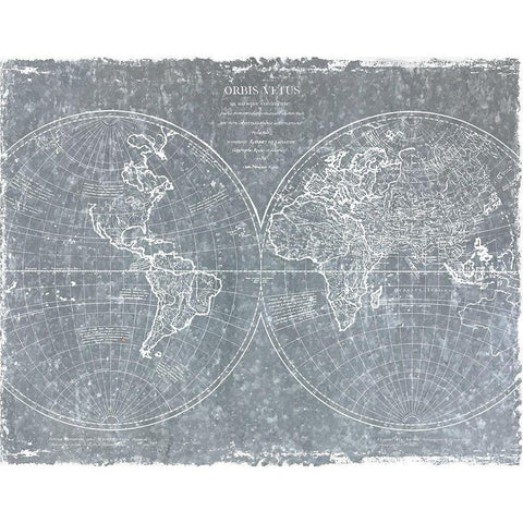 Galvanized World Map White Modern Wood Framed Art Print by CAD Designs