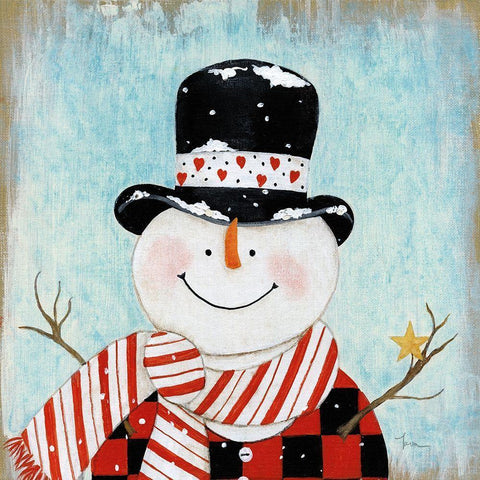 Dapper Snowman I Black Modern Wood Framed Art Print with Double Matting by Tava Studios