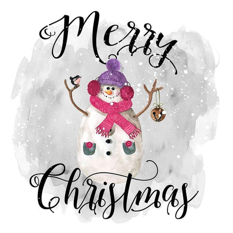 Snowman Merry Christmas Black Modern Wood Framed Art Print by Robinson, Carol