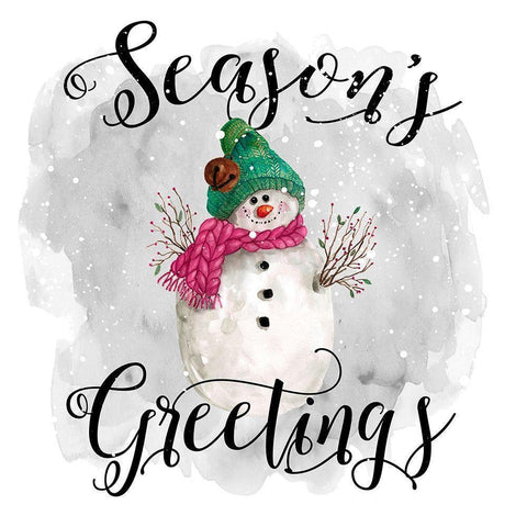 Snowman Seasons Greetings Black Modern Wood Framed Art Print by Robinson, Carol