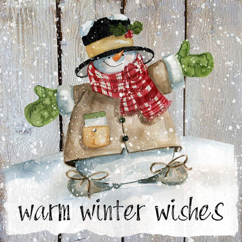 Winter Wishes Snowman White Modern Wood Framed Art Print with Double Matting by Robinson, Carol