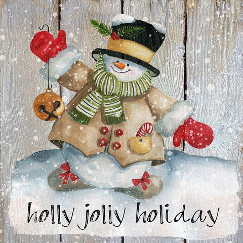 Holly Jolly Snowman White Modern Wood Framed Art Print with Double Matting by Robinson, Carol