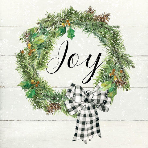 Wreath Joy White Modern Wood Framed Art Print with Double Matting by Robinson, Carol