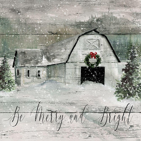 Merry and Bright Barn Gold Ornate Wood Framed Art Print with Double Matting by Robinson, Carol