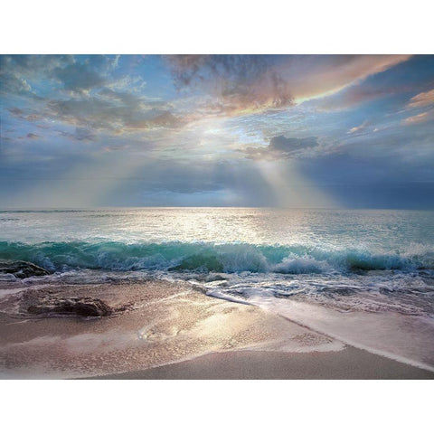 Aqua Blue Morning Gold Ornate Wood Framed Art Print with Double Matting by Calascibetta, Mike