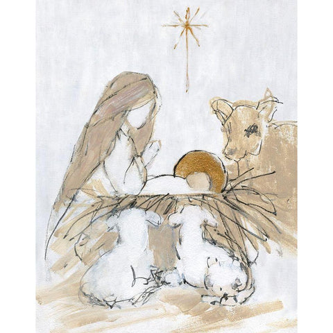 Holy Night Manger Gold Ornate Wood Framed Art Print with Double Matting by Swatland, Sally