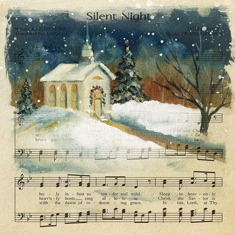 Silent Night Black Ornate Wood Framed Art Print with Double Matting by Robinson, Carol