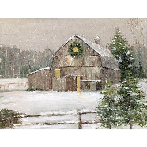 Winter Barn Gold Ornate Wood Framed Art Print with Double Matting by Swatland, Sally