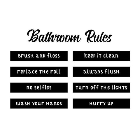 Bathroom Rules Black Modern Wood Framed Art Print with Double Matting by CAD Designs