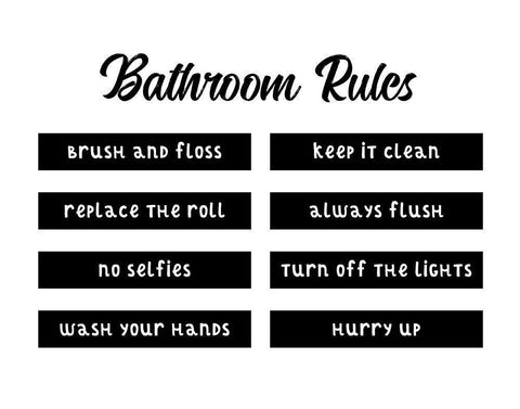 Bathroom Rules White Modern Wood Framed Art Print with Double Matting by CAD Designs