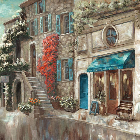 Provence Cafe II Black Ornate Wood Framed Art Print with Double Matting by Nan