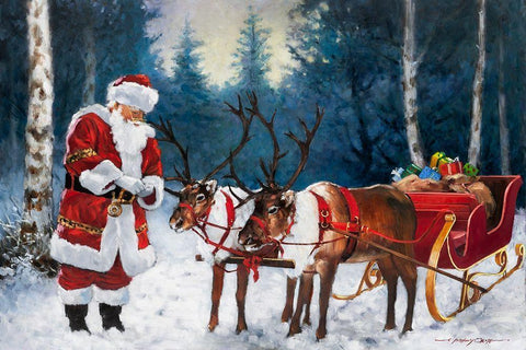 Santa Prepping the Team White Modern Wood Framed Art Print with Double Matting by Orme, E. Anthony