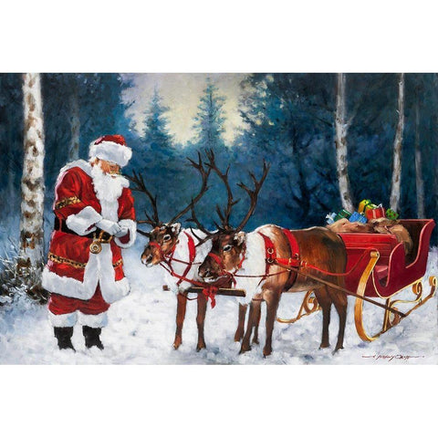 Santa Prepping the Team Gold Ornate Wood Framed Art Print with Double Matting by Orme, E. Anthony