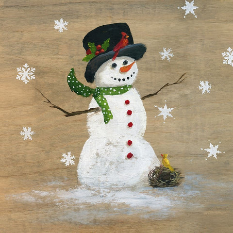 Wooden Snowman I Black Ornate Wood Framed Art Print with Double Matting by Nan