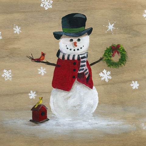 Wooden Snowman II Black Ornate Wood Framed Art Print with Double Matting by Nan