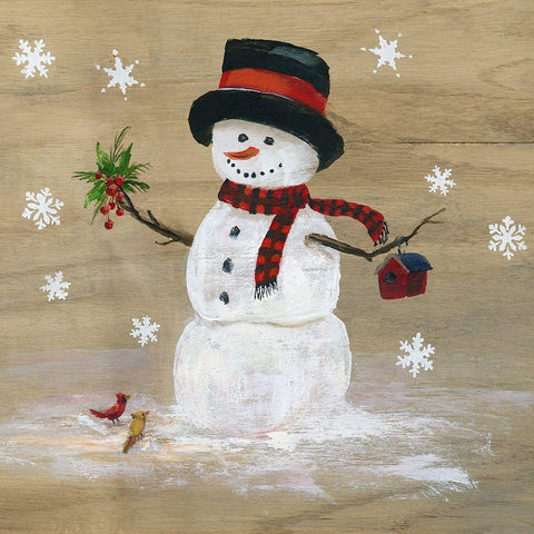 Wooden Snowman III Black Modern Wood Framed Art Print with Double Matting by Nan