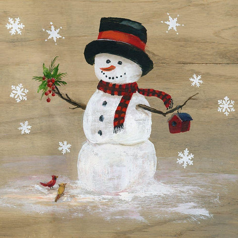 Wooden Snowman III Gold Ornate Wood Framed Art Print with Double Matting by Nan