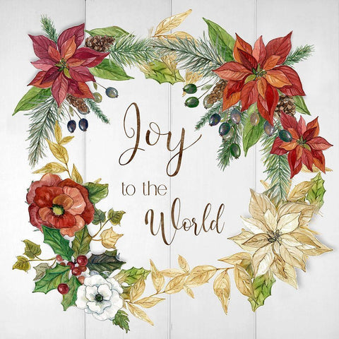 Poinsettia Joy Gold Ornate Wood Framed Art Print with Double Matting by Robinson, Carol