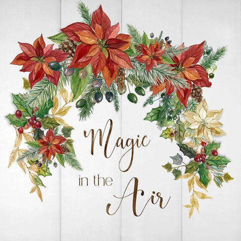 Poinsettia Magic Gold Ornate Wood Framed Art Print with Double Matting by Robinson, Carol