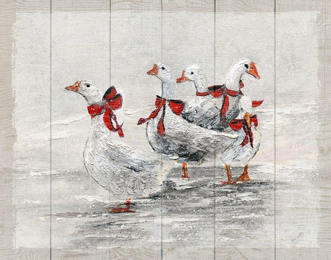 Christmas Geese Black Ornate Wood Framed Art Print with Double Matting by Brooks, Donna