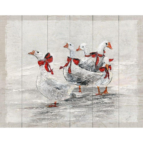 Christmas Geese Black Modern Wood Framed Art Print by Brooks, Donna