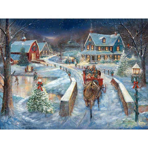 Evening Sleigh Bells Gold Ornate Wood Framed Art Print with Double Matting by Manning, Ruane